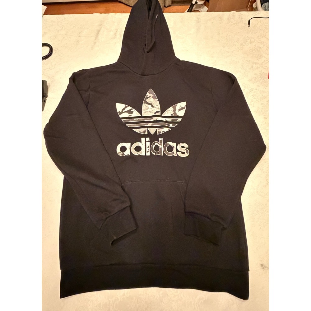 Adidas Originals Mens Trefoil Camo Logo Hoodie Black Sweatshirt Medium